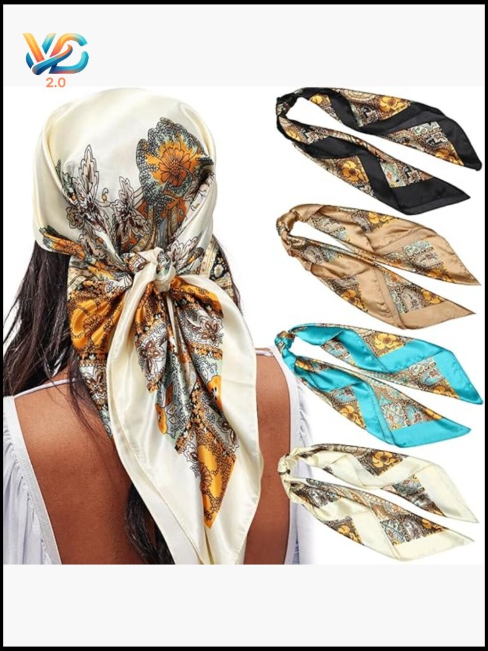 4 Pack Satin Square Scarves Large 35" Silk Like Neck Scarf Head Wrap Women